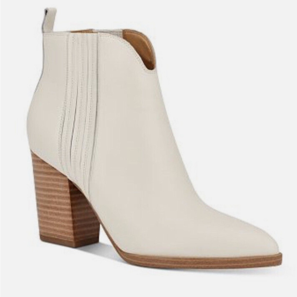 Marc Fisher Annabel Western Pointed Toe High Heeled Ankle Booties in White Ivory